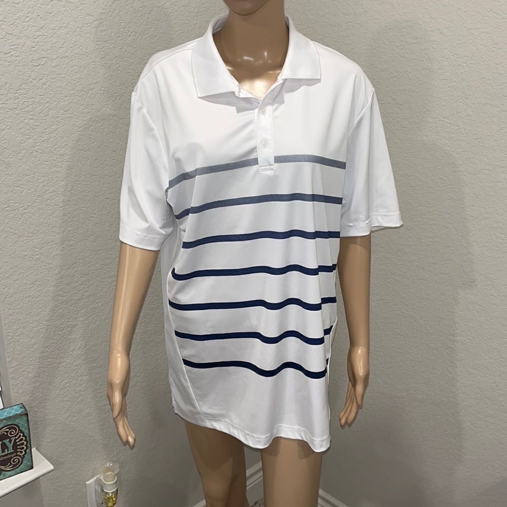 Adidas White and Blue Striped Men's Shirt